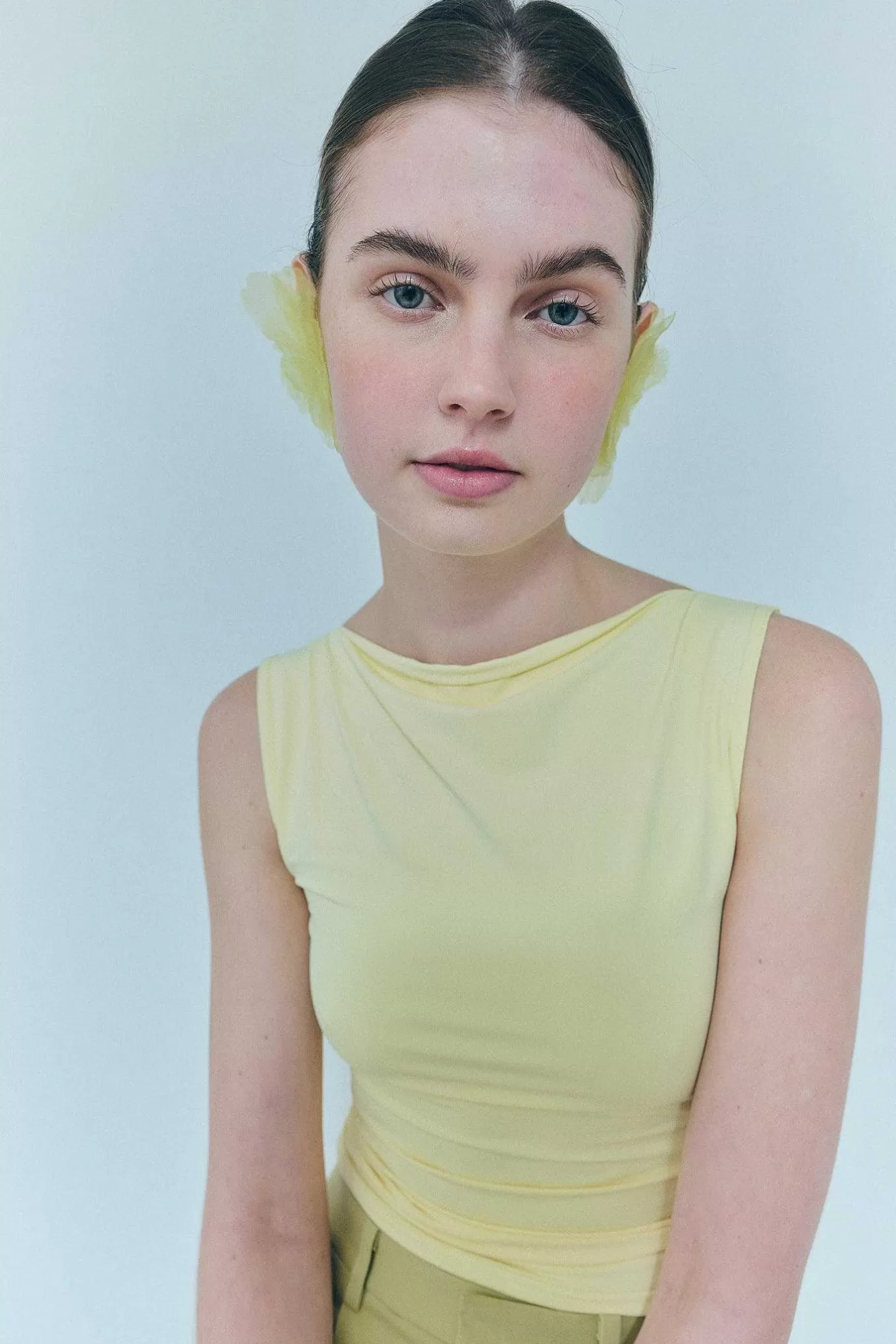 Store Sandy Liang Muff Earrings In Lemon